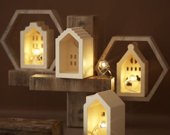 Stampo in silicone per casa a forma di cuore e stella - Stampo in resina per portacandele a forma di casa cava - Stampo per casa con luce a LED - Stampo per casa con luce calda - Stampo per intonaco di cemento