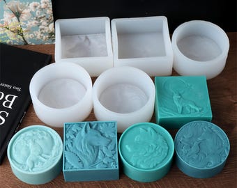 Round/Square Soap Silicone Mold-Embossed Animal Wolf Candle Mold-Handmade Fragrance Soap Mold-Howling Wolf Jelly/Cake/Pastry Mold
