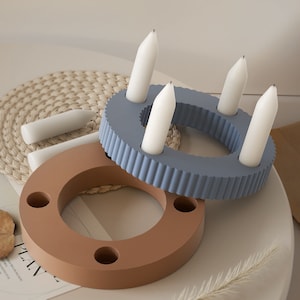 Round Candlestick Silicone Mold-4 Hole Round Candle Holder Mold-Stripe Concrete Candle Holder Mold-Cement Jesmonite Home Decor Mold