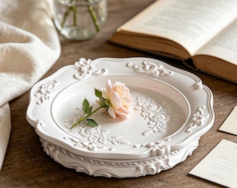 Molde de silicona redondo estilo barroco para bandeja, molde ovalado para joyas de hormigón, molde de resina para platos, molde de yeso Jesmonite, decoración del hogar DIY