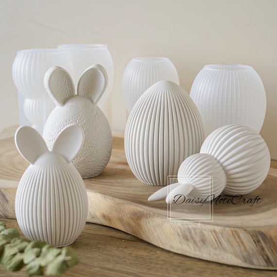 ウサギの卵シリコン型 - イースターバニー卵樹脂型 - ストライプウサギ