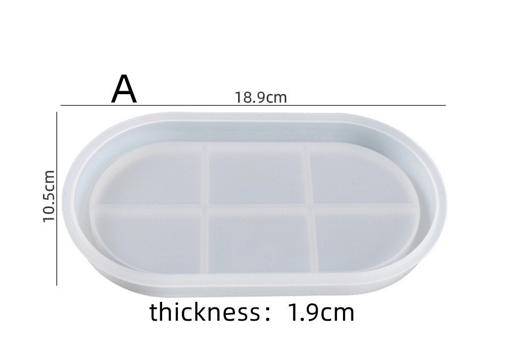 2-Piece Oval Resin Tray Mold Kit With 5 Droppers - 7x3.7 Inch Silicone Craft Molds