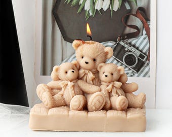 Cute Bear Family Silicone Mold-Mother Bear&Baby Bear Candle Mold-Cartoon Bear Candle Mold-Teddy Bear Fondant Mold-Plaster Aromatherapy Mold