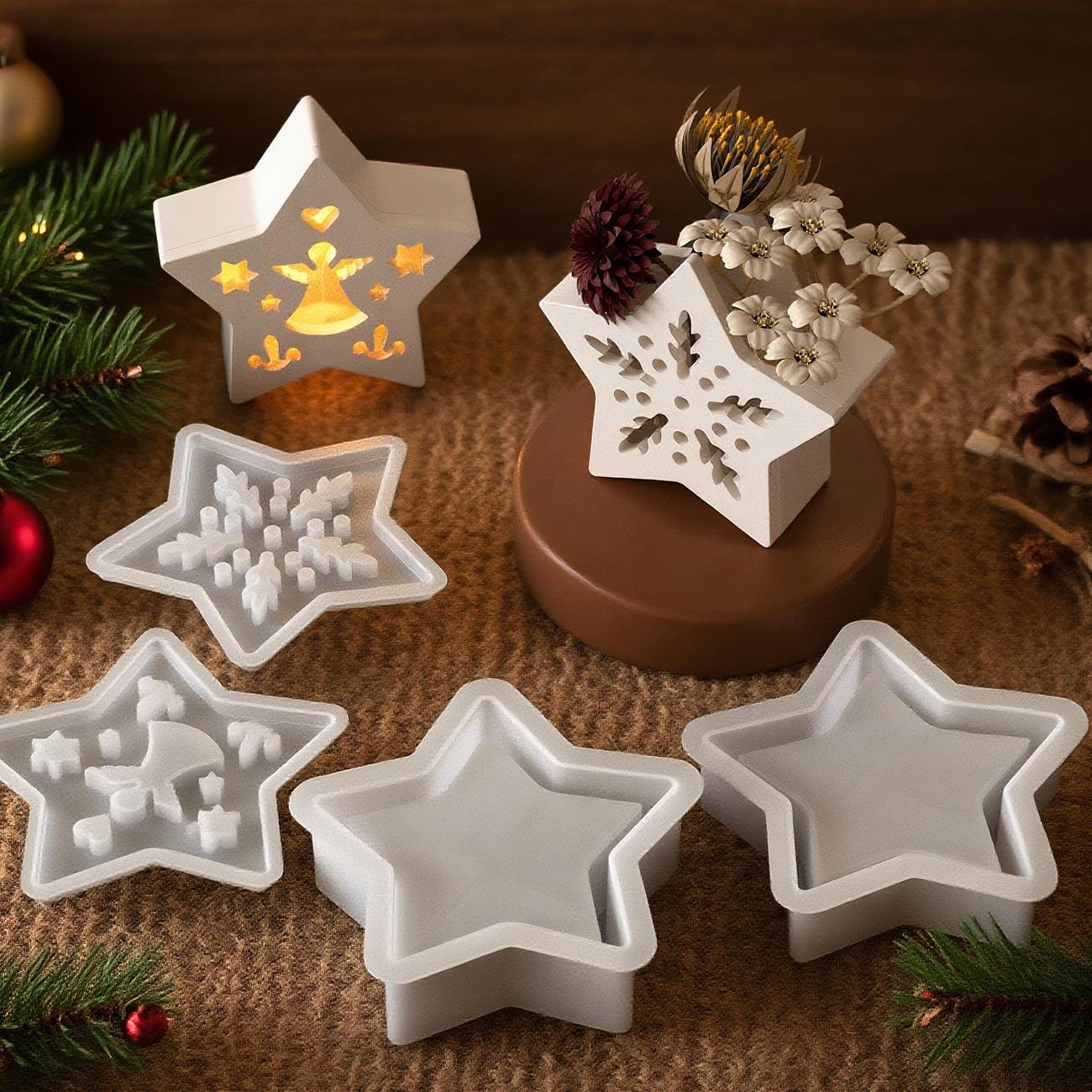 Stampo per casa in silicone di 3 dimensioni-Stampo per casa leggera-Stampo per inserto per casa a timpano stampo in cemento per portacandele-Stampo portacandele rotondo-Stampo per candeliere - Italia