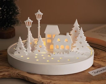 Stampo in silicone per casa di Natale, stampo per portacandele rotondo, stampo in resina per candeliere, stampo per casetta luminosa a LED in cemento, stampo in gesso Jesmonite