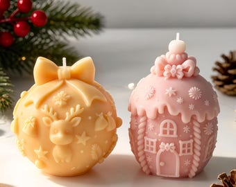 Molde de silicona para velas con forma de casa de dulces – Molde para velas con forma de adorno navideño de alce – Molde para adornos navideños de yeso con forma de casa de dulces/bola de lazo para hacer tú mismo