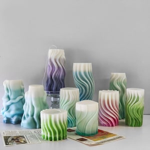 9 Styles Wave Candle Silicone Molds-European Cylinder Candle Mold-Spiral Pillar Candle Mold-Wedding Candle Mold-Aroma Candle Soap Mold