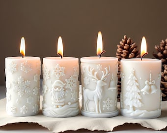 Stampo in silicone per candele natalizie, stampo per candele a colonna natalizie, stampo per candele in rilievo a forma di Babbo Natale/alce/albero di Natale, stampo per candele profumate