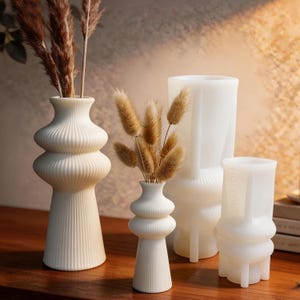 Stripe Vase Silicone Mold-Nordic Flower Vase Resin Mold-Concrete Cement Vase Mold-Jesmonite Plaster Vase Mold-Modern Dried Vase Decor Mold