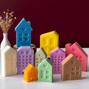10 sorters minihus silikonformar set - litet hus hartsform - byhus - fri kombination hjärtform - betongcementhusform