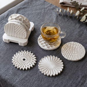 Coaster Silicone Mold-Diamond/Fish Scale/Daisy/Lotus Pattern Coaster Mold-Coaster Holder Resin Mold-DIY Jesmonite Concrete Plaster Tray Mold