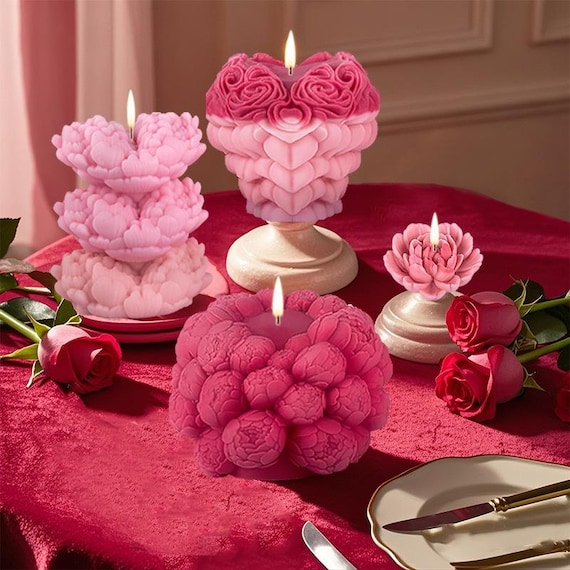 Firulab Moule à Bougie Bouquet de Fleurs | Moules à Bougies Bouquet de Roses - Résine de moules en Silicone pour Souvenirs de Mariage, Cadeaux de la Saint-Valentin Décoration d'intérieur