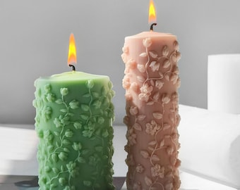 Flower Pattern Candle Silicone Mold-Embossed Vine Flower Cylinder Candle Mold-Vine Pattern Pillar Candle Mold-DIY Aromatherapy Candle Mold
