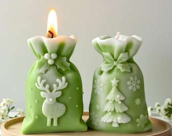 Gift Bag Candle Mold-Christmas Gift Candle Silicone Mold-Christmas Elk Candle Mold-Embossed Tree Candle Mold-DIY Aromatherapy Plaster Mold