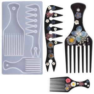 Long Tooth Comb Mold Afro Girl Woman Hair Comb Silicone Mold for Resin Long Pick Resin Mold Afro Comb Curly Hair Brush Salon Hairdressing
