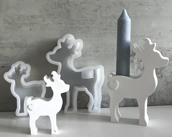 Stampo in silicone per alce natalizio, stampo in resina per portacandele a forma di cervo, stampo per decorazioni natalizie a forma di renna, stampo in cemento Jesmonite Raysin Molds