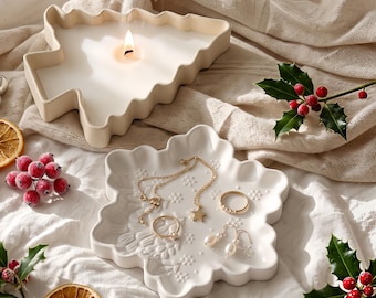 Silikonform für Schneeflocken-Tabletts – Schmuckform aus Beton, Weihnachtsbaum-Schmuckschale, Harz-Tellerform, Gipsform aus Jesmonit – Weihnachtsdekoration für Zuhause