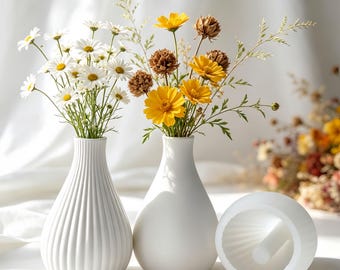 2種類の花瓶シリコンモールド - 北欧風花瓶樹脂モールド - コンクリートセメント花瓶モールド - DIYジェスモナイトストライプ花瓶モールド - モダンな花瓶装飾モールド