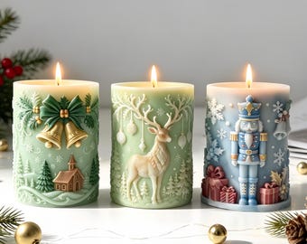 Molde de silicona para velas navideñas 23Style - Molde para velas cilíndricas navideñas - Molde para velas de Papá Noel/Alce/Copo de nieve/Árbol de Navidad - Molde para velas perfumadas
