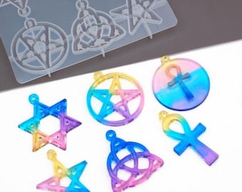 pendant silicone mold with a hole-silicone jewelry mold-Pentagram pendant mold-Six-pointed star epoxy resin mold-high quality epoxy mold