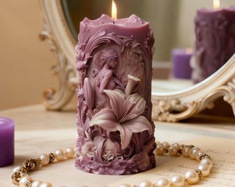 Flower Beauty Girl Candle Silicone Mold-Embossed Flower Pillar Candle Mold-Scented Candle Mold-Silicone Mold for Cylinder Candle Making