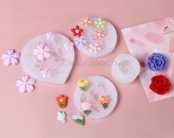 4 styles flower silicone molds-Rose resin molds-Cherry blossom fondant molds-Flower chocolate molds-Cake decoration-Air dry soft clay molds