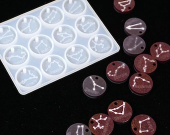 Twelve Constellations Silicone Mold Crystal Epoxy Resin Craft Making Mold Small Round Pendant Jewelry Accessories