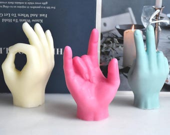 Stampo in silicone per gesti delle mani 3D, stampo per candele a forma di dito medio, stampo per candele a forma di mano, stampo per candele divertenti, stampo per candele natalizie, stampo in gesso per candele aromatiche