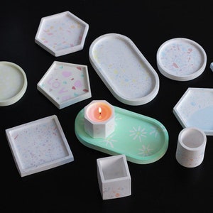 Round coaster Tray Silicone Mold-Hexagon/Oval/Square Concrete Cement Plaster Coaster Mold-oval dish Resin Mold-Pen Holder Silicon Mold