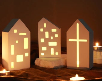 Stampo per candelabro in silicone per chiesa, stampo per portacandele tealight, candela per casa nordica, stampo per veseel, stampo per chiesa in cemento, stampo per candeliere