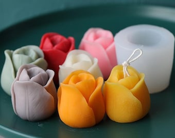 3D Tulip Peony Rose Aroma Candle Mold,Plaster Mold,Diy Candle Mold Candle Craft,Cake Chocolate Mold Baking Mold,Home Decoration