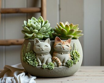猫用植木鉢シリコン型 - かわいい猫用小物入れ樹脂型 - 多肉植物プランターポット型 - コンクリートキャンドル容器型 - ジェスモナイト石膏型
