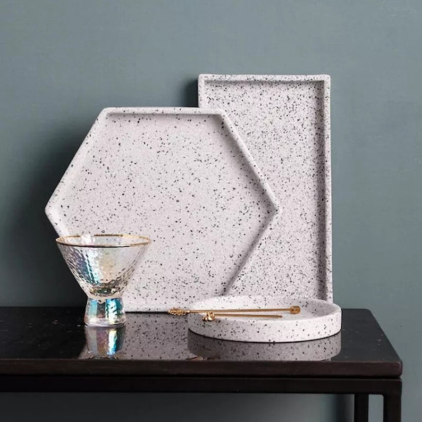 Large Round Rectangle Hexagon Tray Silicone Mold Geometric Art Decor Concrete Terrazzo Coaster Serving Tray Molds Resin Jewelry tray mould