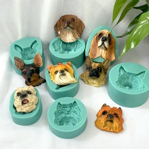 Molde de silicona con forma de cabeza de perro, molde de resina con forma de cabeza de perro de dibujos animados, molde para llavero con forma de perro, molde para yeso, hormigón, piedra difusora, fondant o pastel de chocolate