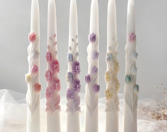 9 Style lange Taper Kerze Silikonform, lange Blume Stumpenkerze Form, geprägte Schneeflocke / Tulpe / Gänseblümchen Kerze Form, Wohnkultur Kerze Formen