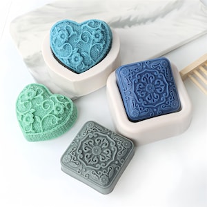 2 Styles Soap Silicone Mold-Square Embossed Flowers Soap Mold-Heart Relief Soap Mold-Flower Pattern Soap Mold-DIY Aromatherapy Soap Mold