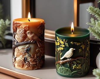 Molde de silicona para velas con forma de pájaro - Molde para velas de pilar con forma de pájaro - Molde para velas perfumadas con relieve - Molde para yeso/hormigón/raysin con adorno de pájaro en rama