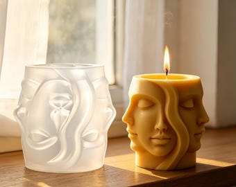 Stampo in silicone per candele a forma di volto umano - Stampo per candele a tre volti - Stampo per candele con ritratto astratto - Stampo in gesso per aromaterapia fai da te