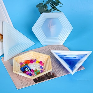 Stair shape tray mold,silicone tray mold resin, Triangle hexagon plate resin mold,candy jewelry trinket storage tray moldsfor epoxy resin