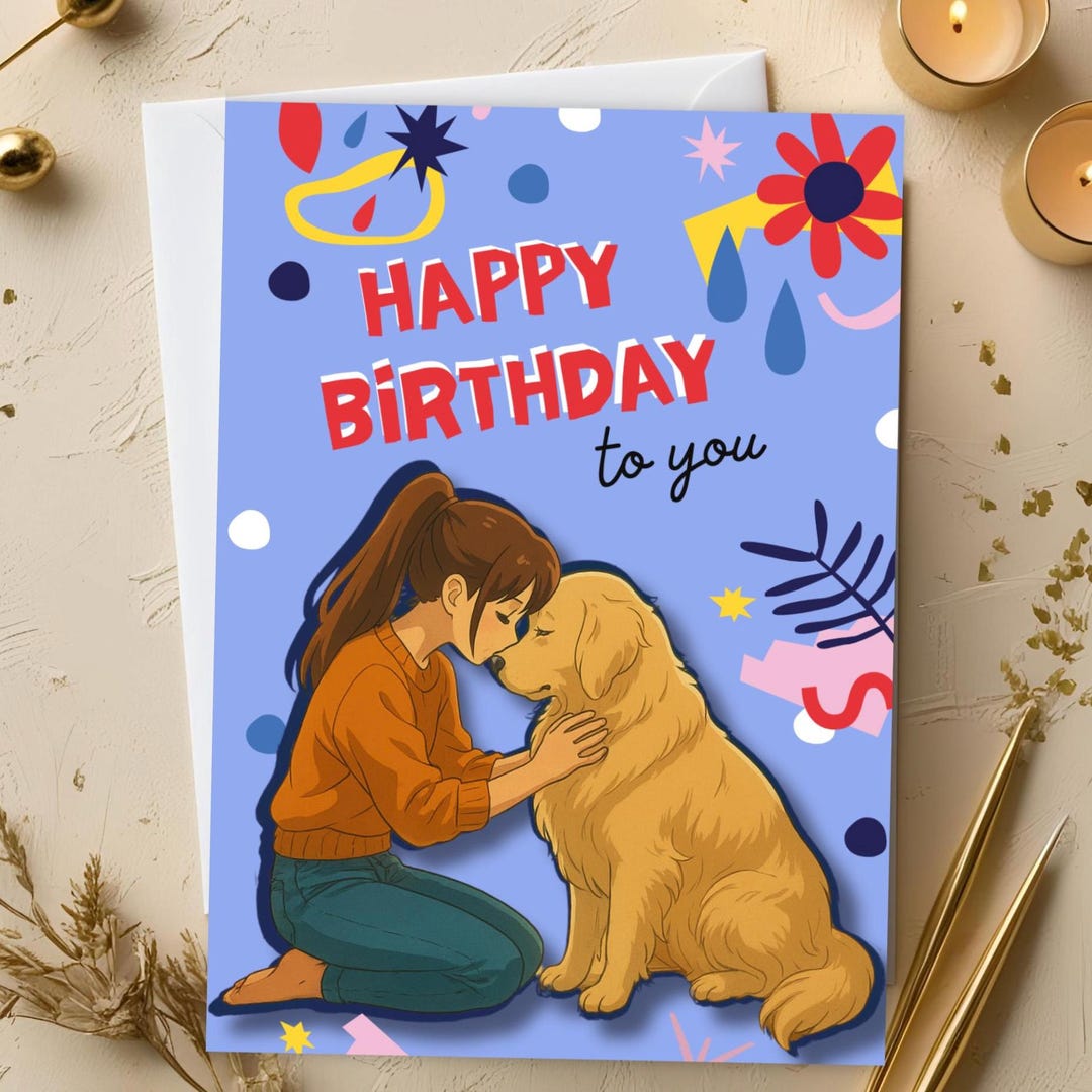Golden Retriever Birthday Card - Printable Dog Lover Card - Digital ...