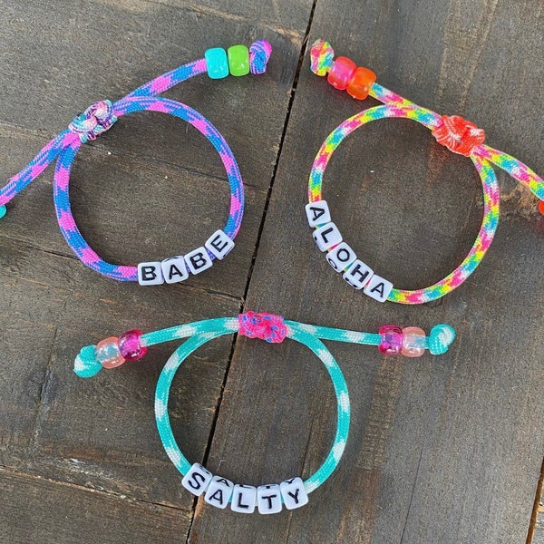 Colorful Custom Nylon Cord Word Bead Bracelet || Salty || Babe || Aloha || Nylon Paracord Bracelet || Word Bracelet || Personalized