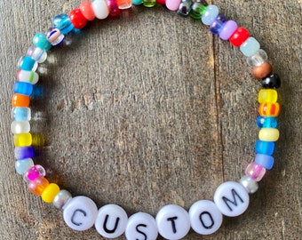 Personalized 'You Name It' Rainbow Multi Bracelet || Glass Bead Bracelet || Word Bracelet || Beaded Bracelet || Custom Bracelet
