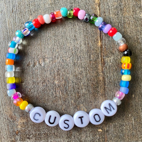 Personalized 'You Name It' Rainbow Multi Bracelet || Glass Bead Bracelet || Word Bracelet || Beaded Bracelet || Custom Bracelet