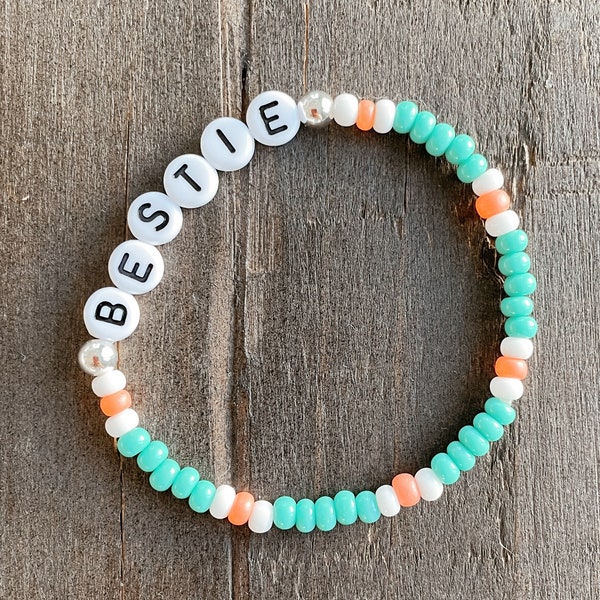 Personalized 'You Name It' Bracelet - Turquoise/White/Coral Glass and Sterling Silver Beads || Name Bracelet || Word Bracelet || Custom