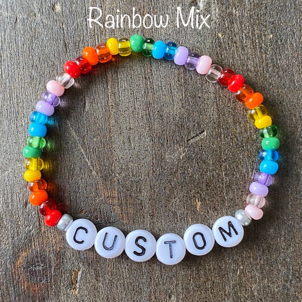 Personalized 'You Name It' Rainbow Bead Bracelet || Glass Bead Bracelet || Word Bracelet || Beaded Bracelet || Custom Bracelet