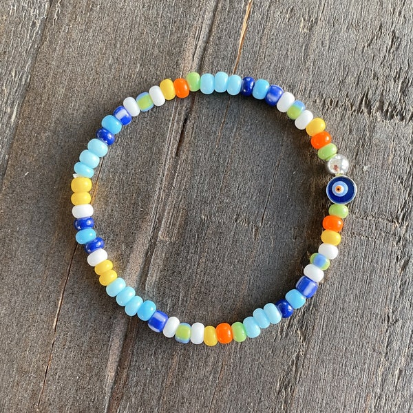 Enamel Evil Eye 'You Name It' Personalized Bracelet - Glass and Sterling Silver Beads || Name Bracelet || Word Bracelet || Custom