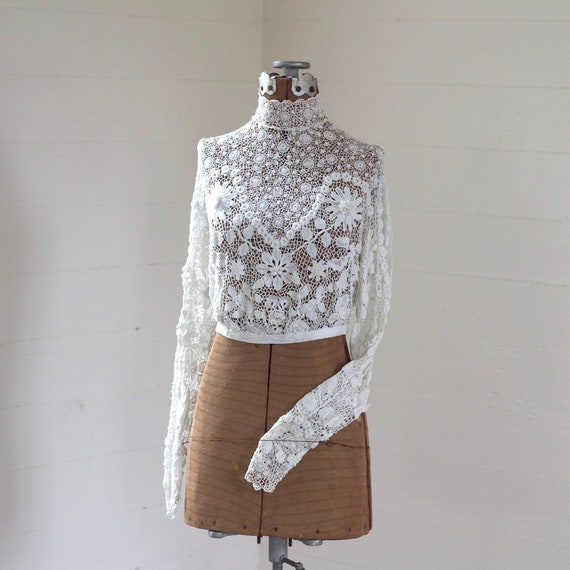 Antique Irish Crochet Lace Top, Edwardian Top, Han