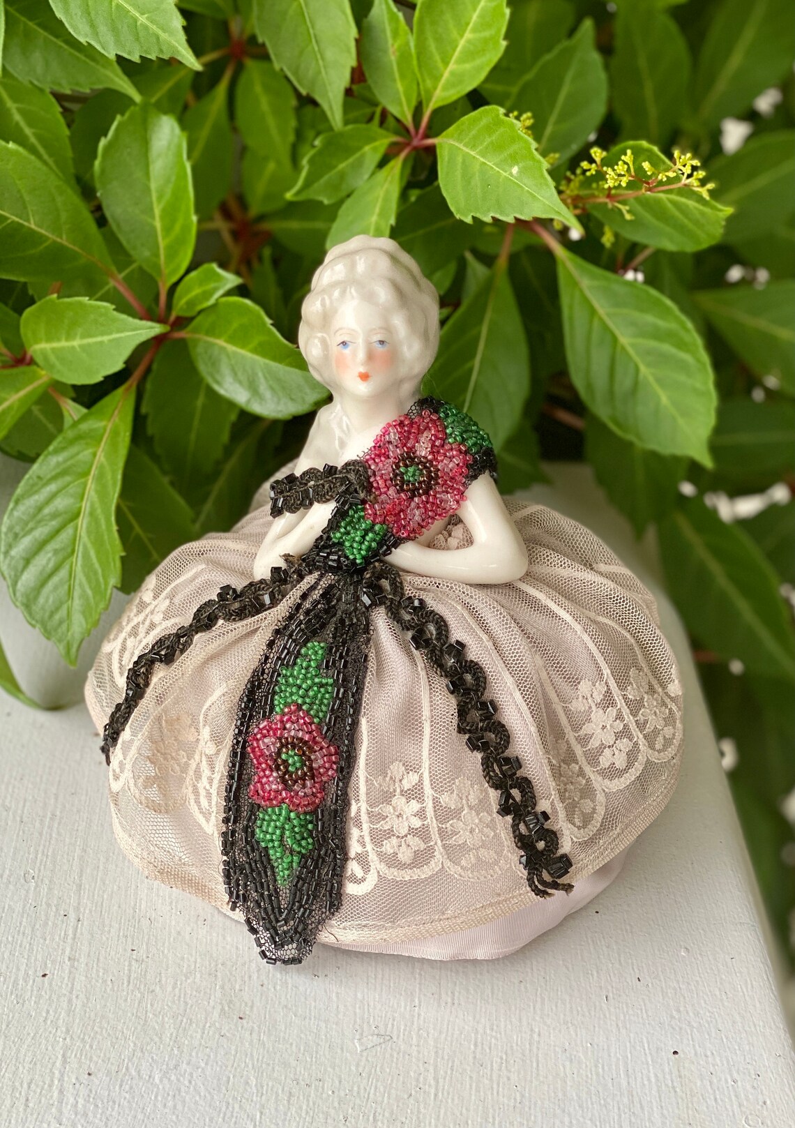 Vintage Lady Pin Cushion Colonial Bisque Sewing Pincushion Etsy