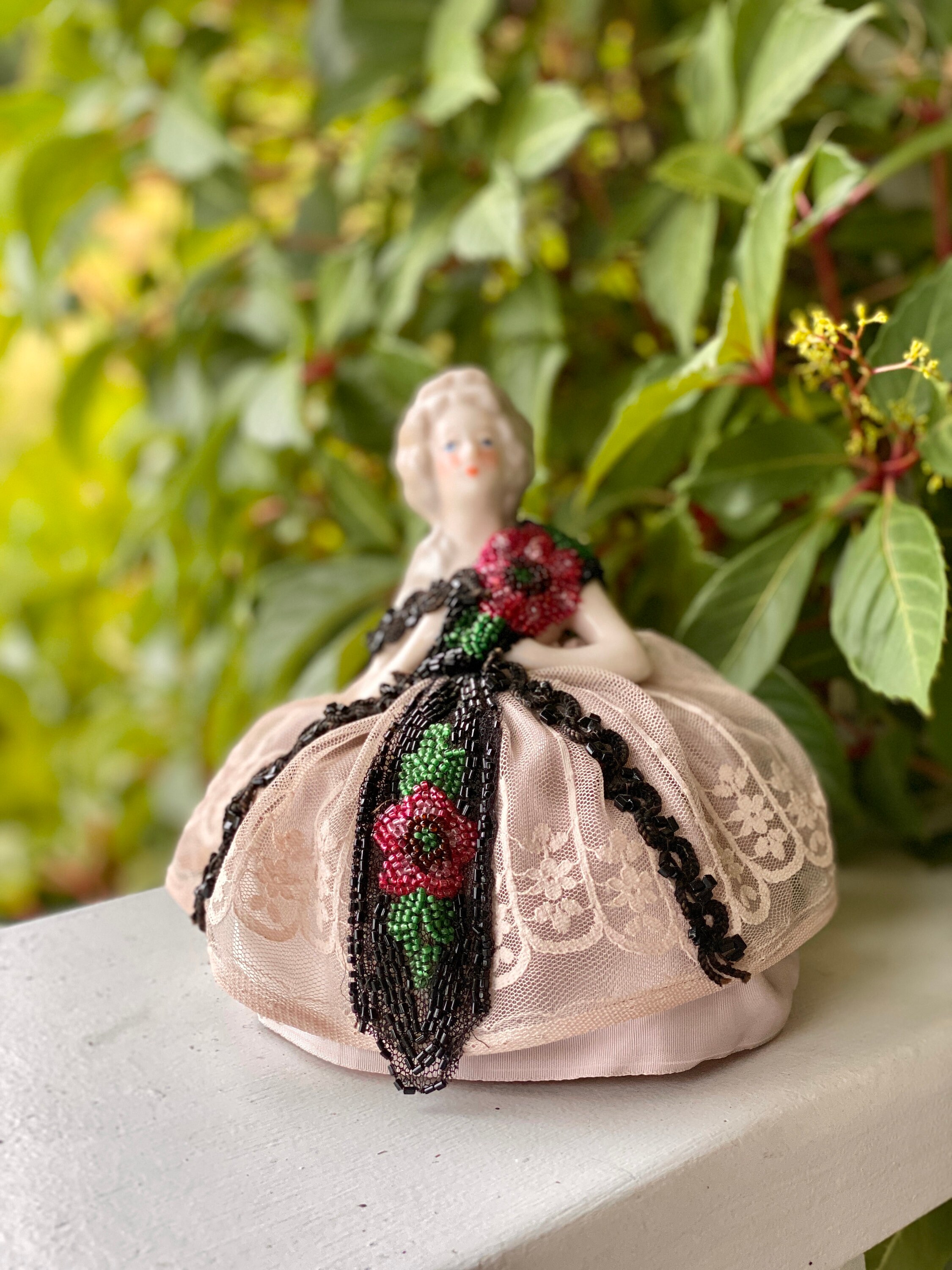 Vintage Lady Pin Cushion Colonial Bisque Sewing Pincushion Etsy