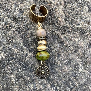 Bronze Gemstone Medallion Unisex Single Earring Cuff